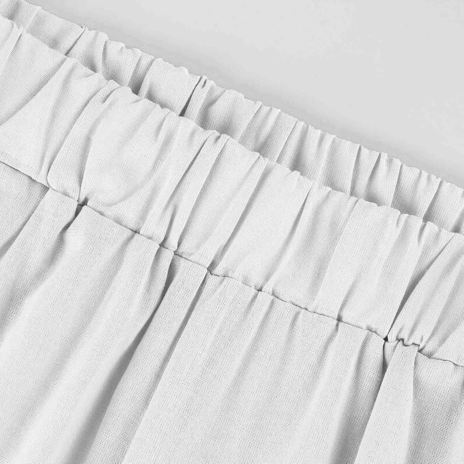 Cotton Linen Pants Women Summer Elastic Waist Straight Leg Plus Size Cropped Pants Casual Beach Trousers with Pockets