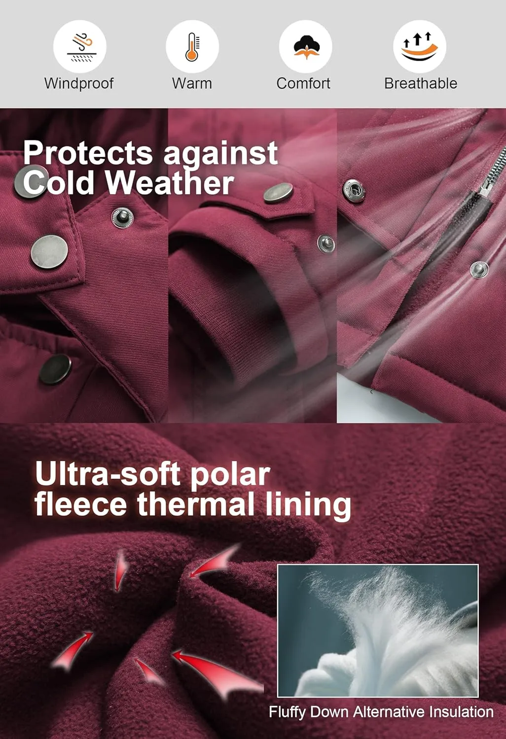 CREATMO US Women's Plus Size Winter Coat Waterproof Long Puffer Jacket Warm Military Thicken Parka with Fur Hood