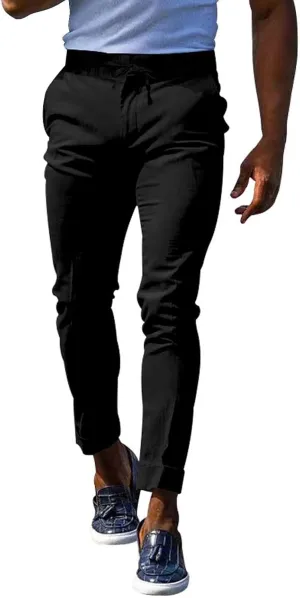 CRNTCEM Mens Tapered Leg Casual Pants Elastic Waist Chinos Cotton Joggers Outdoor Casual Anckle Athletic Work Formal Pant