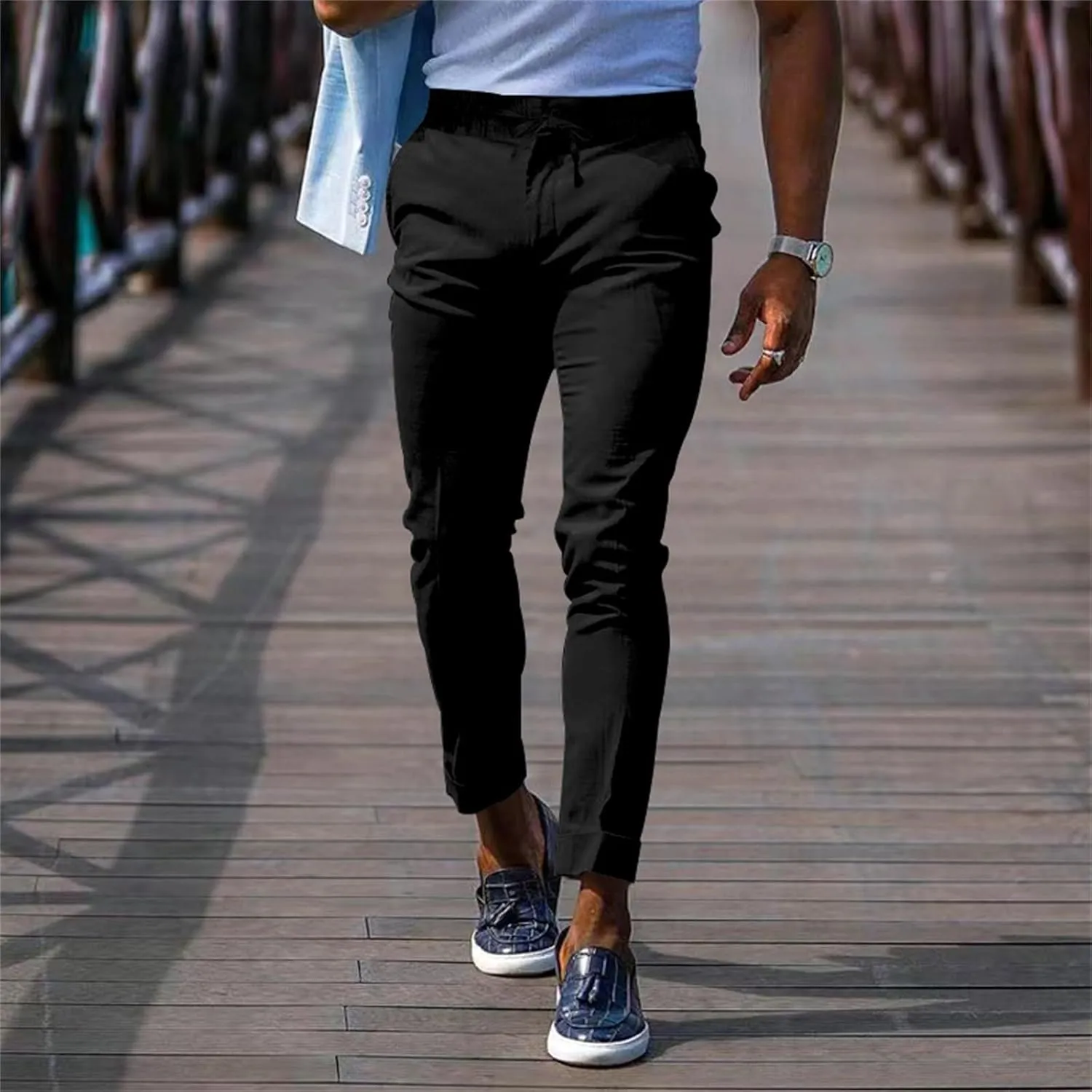 CRNTCEM Mens Tapered Leg Casual Pants Elastic Waist Chinos Cotton Joggers Outdoor Casual Anckle Athletic Work Formal Pant