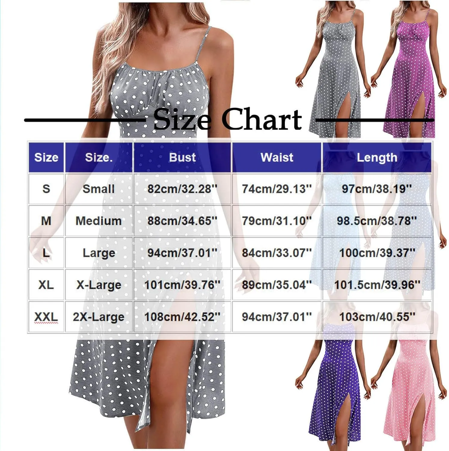 Cute Polka Dots Sleeveless Cami Dress for Women Tie Front Flared Midi Dresses Casual Fitted Split Hem Beach Sundress