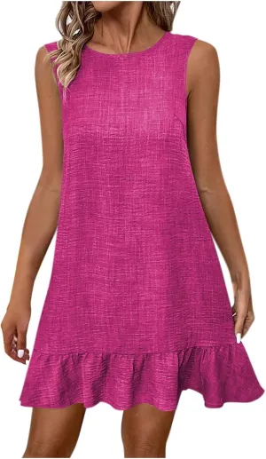 Cute Ruffle Hem Sundress for Women Summer Bowtie Backless Sleeveless Crewneck Mini Dresses Casual Beach A-Line Dress