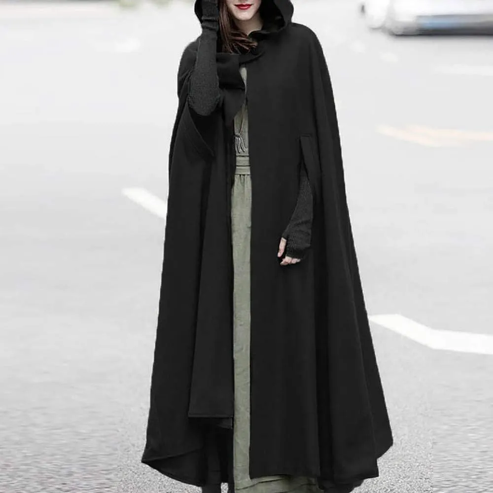 DDAPJ pyju Womens Hooded Open Front Cardigan Wool Blend Long Cape Coat Winter Casual Maxi Cloak Trench Coat Outwear Jacket