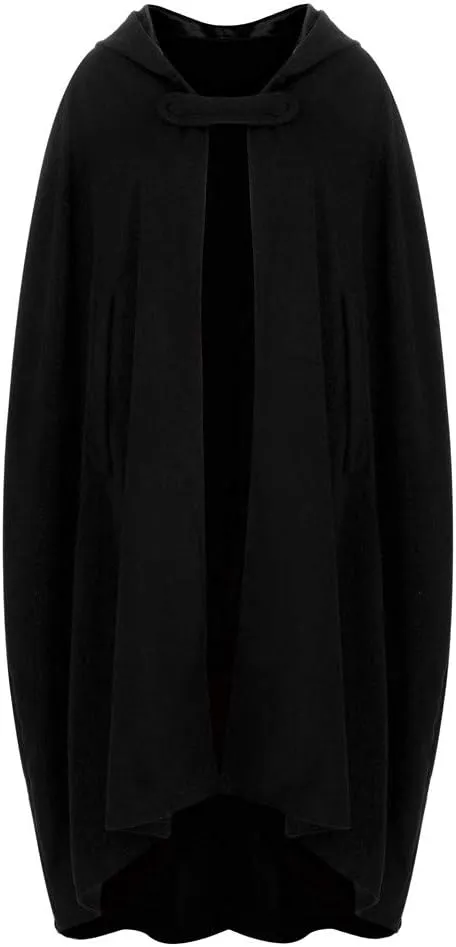 DDAPJ pyju Womens Hooded Open Front Cardigan Wool Blend Long Cape Coat Winter Casual Maxi Cloak Trench Coat Outwear Jacket