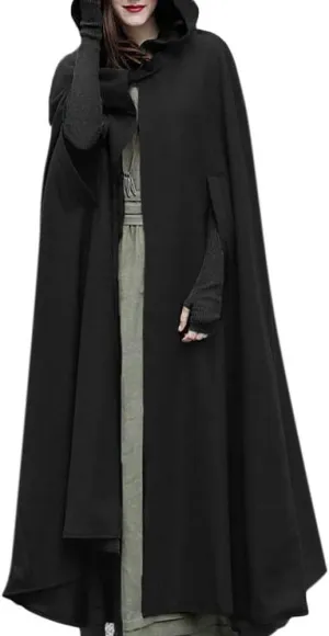 DDAPJ pyju Womens Hooded Open Front Cardigan Wool Blend Long Cape Coat Winter Casual Maxi Cloak Trench Coat Outwear Jacket
