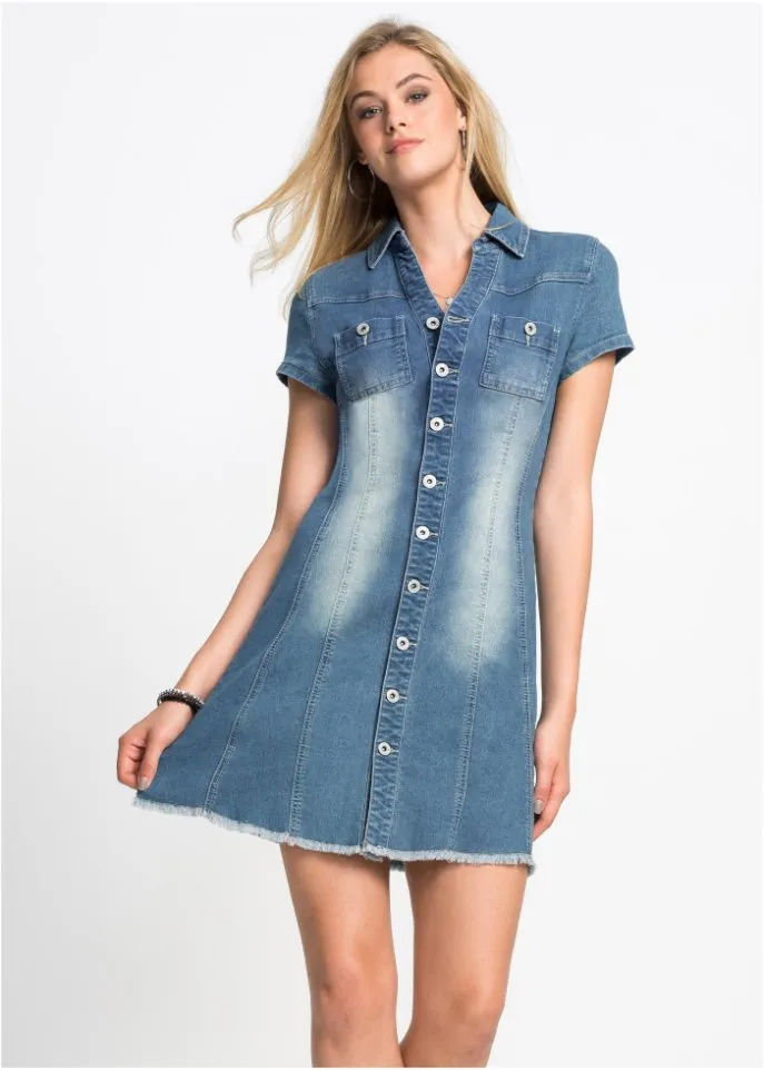 Denim dress with Rainbow buttons, blue
