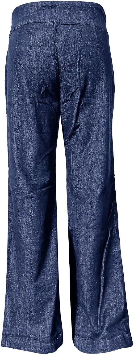 Denim Pants for Women Dressy Casual Work Pants Slacks High Waisted Wide Leg Palazzo Pants Trousers with Front Pockets