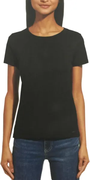 DKNY Women's Short Sleeve Crew Neck Organic Cotton Tee (Medium, Black)
