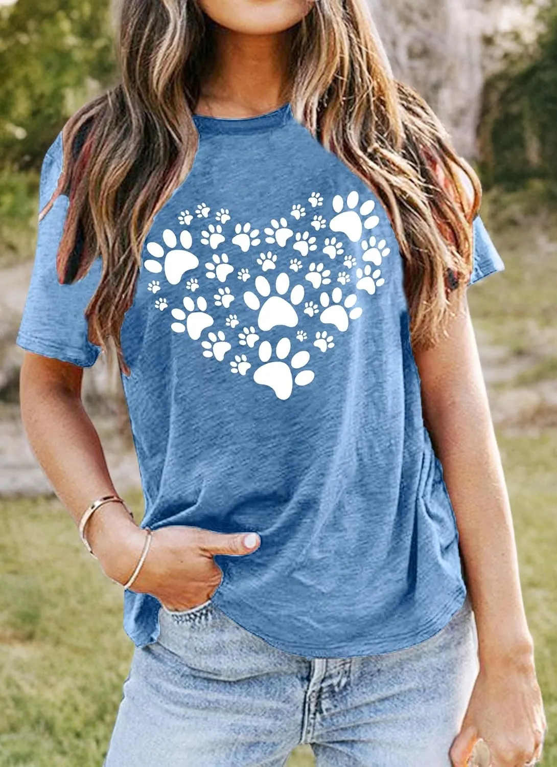 Dog Lover Shirts for Women - Cat Paw Graphic Tee Dog Mom Gifts Girls Heart Tops