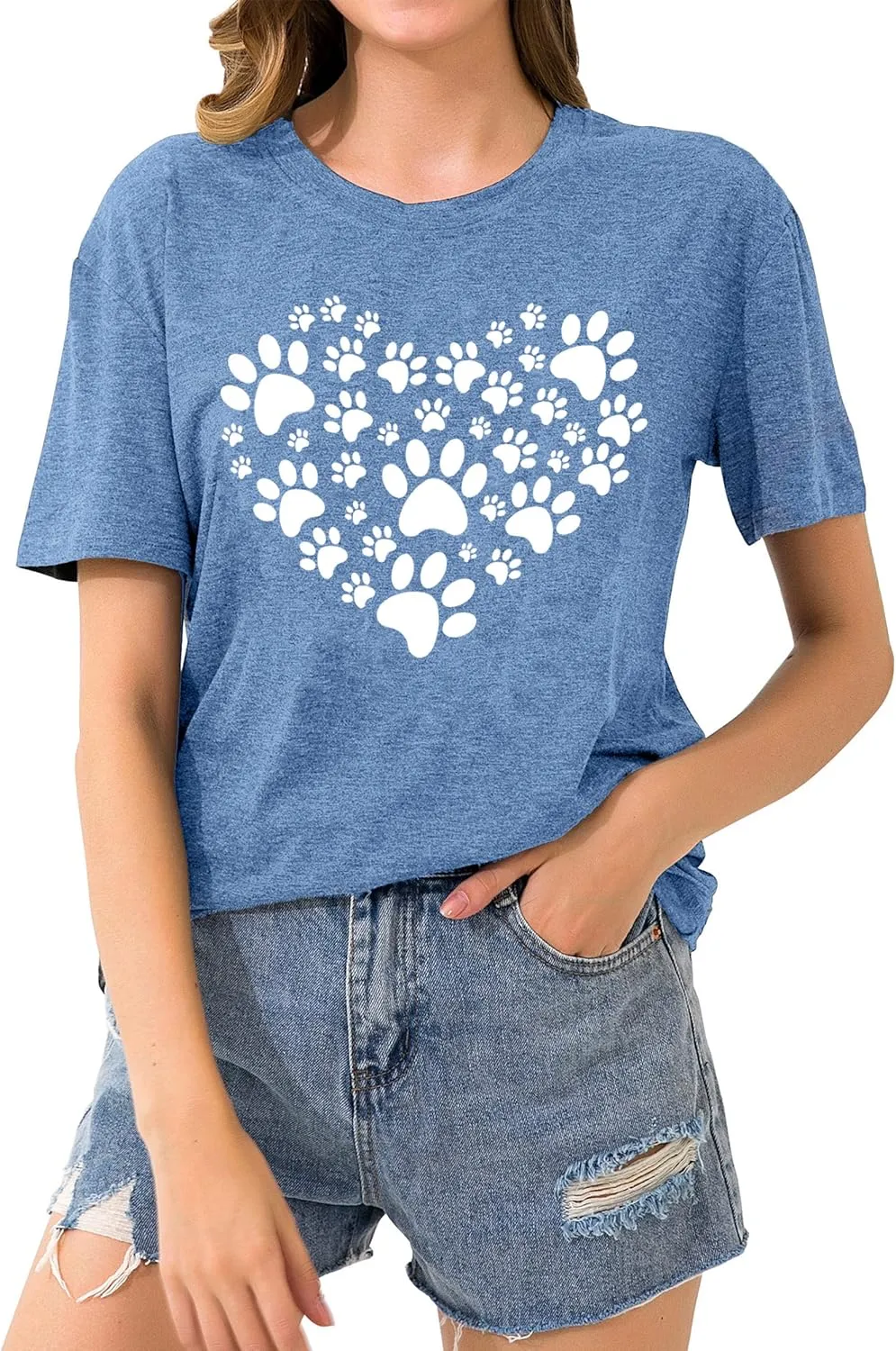 Dog Lover Shirts for Women - Cat Paw Graphic Tee Dog Mom Gifts Girls Heart Tops