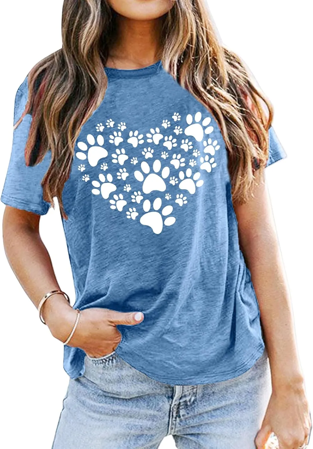 Dog Lover Shirts for Women - Cat Paw Graphic Tee Dog Mom Gifts Girls Heart Tops