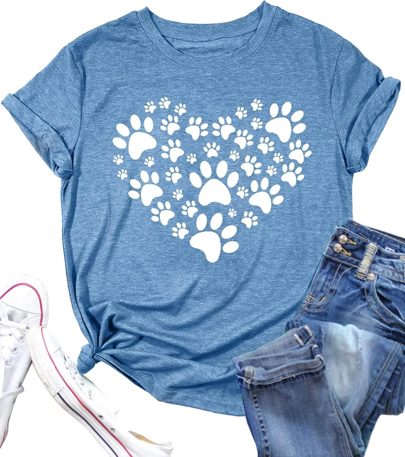 Dog Lover Shirts for Women - Cat Paw Graphic Tee Dog Mom Gifts Girls Heart Tops
