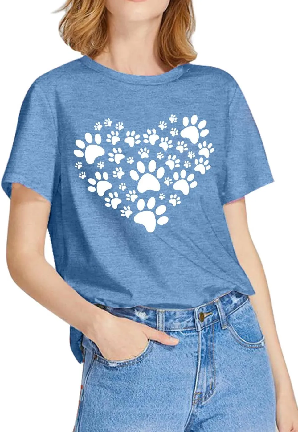 Dog Lover Shirts for Women - Cat Paw Graphic Tee Dog Mom Gifts Girls Heart Tops