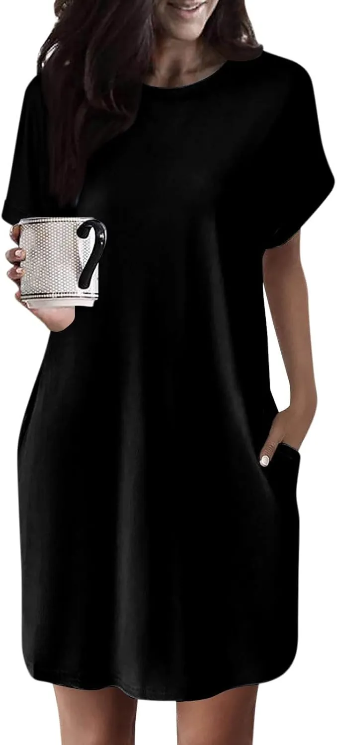 DPKLAD Womens Casual Summer T Shirt Dress Loose Short Sleeve Tunic Dress with Pocket for Women