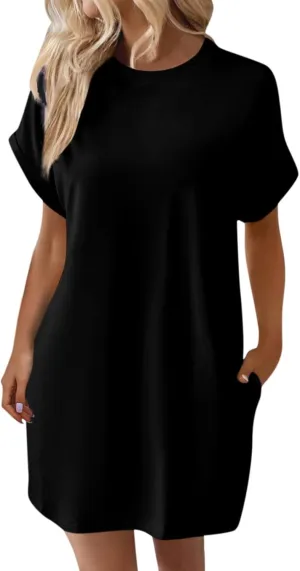 DPKLAD Womens Casual Summer T Shirt Dress Loose Short Sleeve Tunic Dress with Pocket for Women