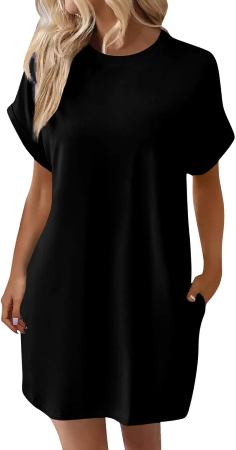 DPKLAD Womens Casual Summer T Shirt Dress Loose Short Sleeve Tunic Dress with Pocket for Women