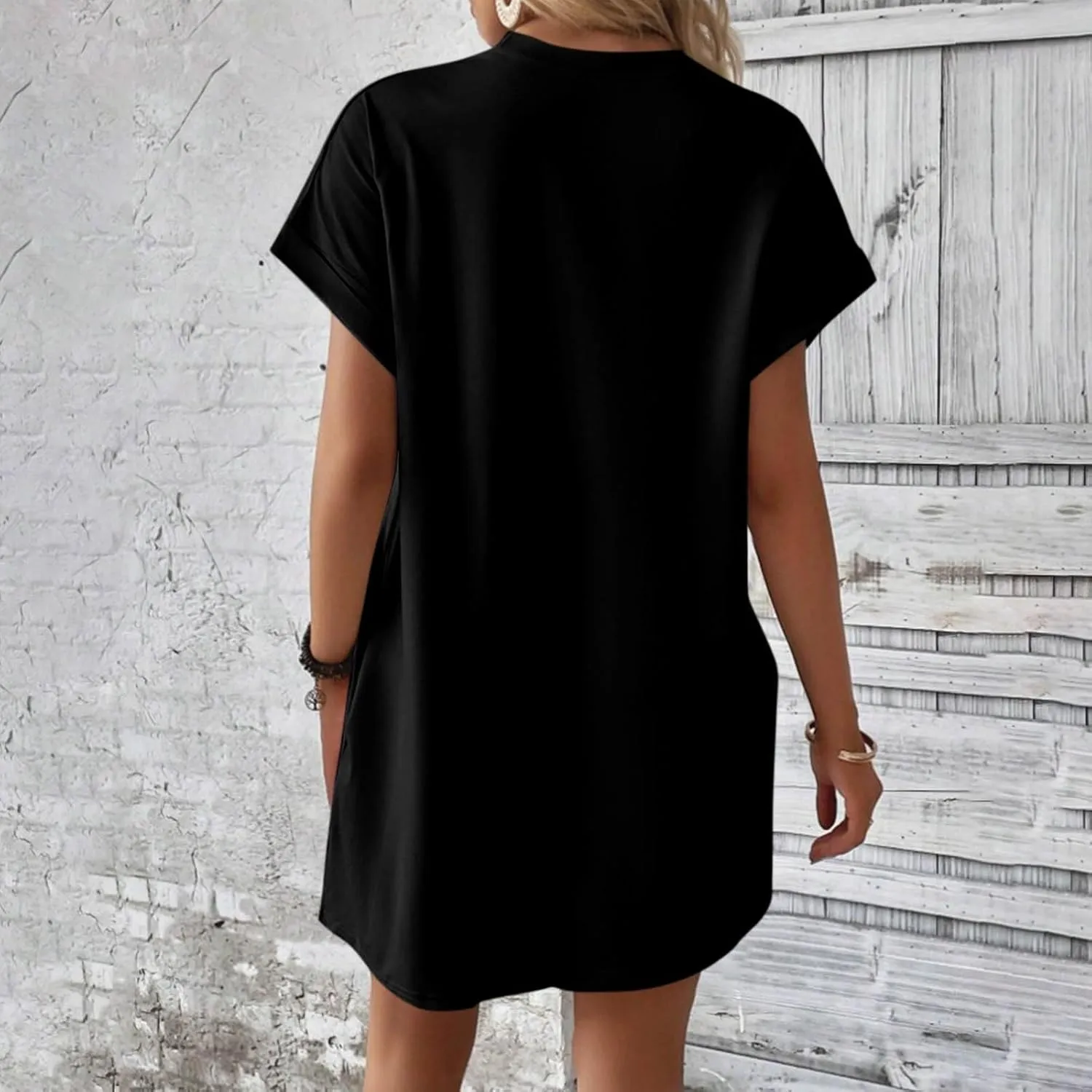 DPKLAD Womens Casual Summer T Shirt Dress Loose Short Sleeve Tunic Dress with Pocket for Women