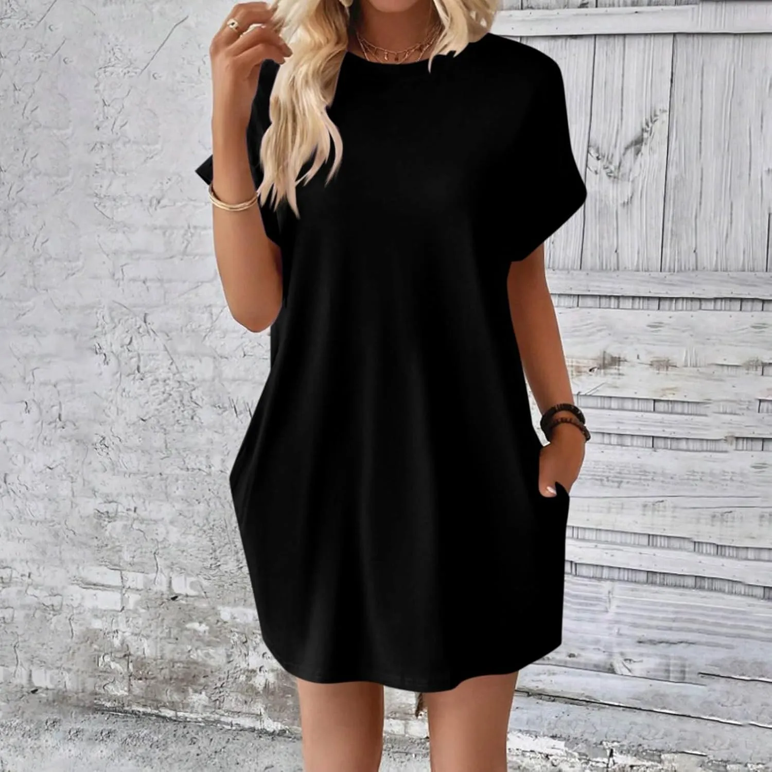 DPKLAD Womens Casual Summer T Shirt Dress Loose Short Sleeve Tunic Dress with Pocket for Women