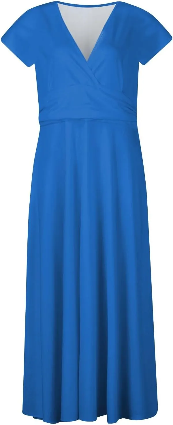 Dresses for Women 2025 Sleeveless Flowy Ruched Maxi Dress Wrap V Neck Floral Print Sundress Trendy Boho Dress