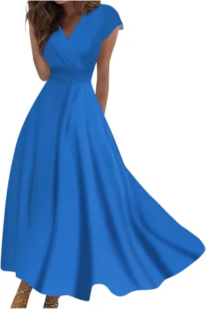 Dresses for Women 2025 Sleeveless Flowy Ruched Maxi Dress Wrap V Neck Floral Print Sundress Trendy Boho Dress