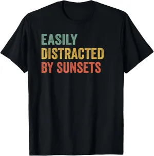Easily Distracted By Sunsets Pilot Distressed Vintage Retro T-Shirt