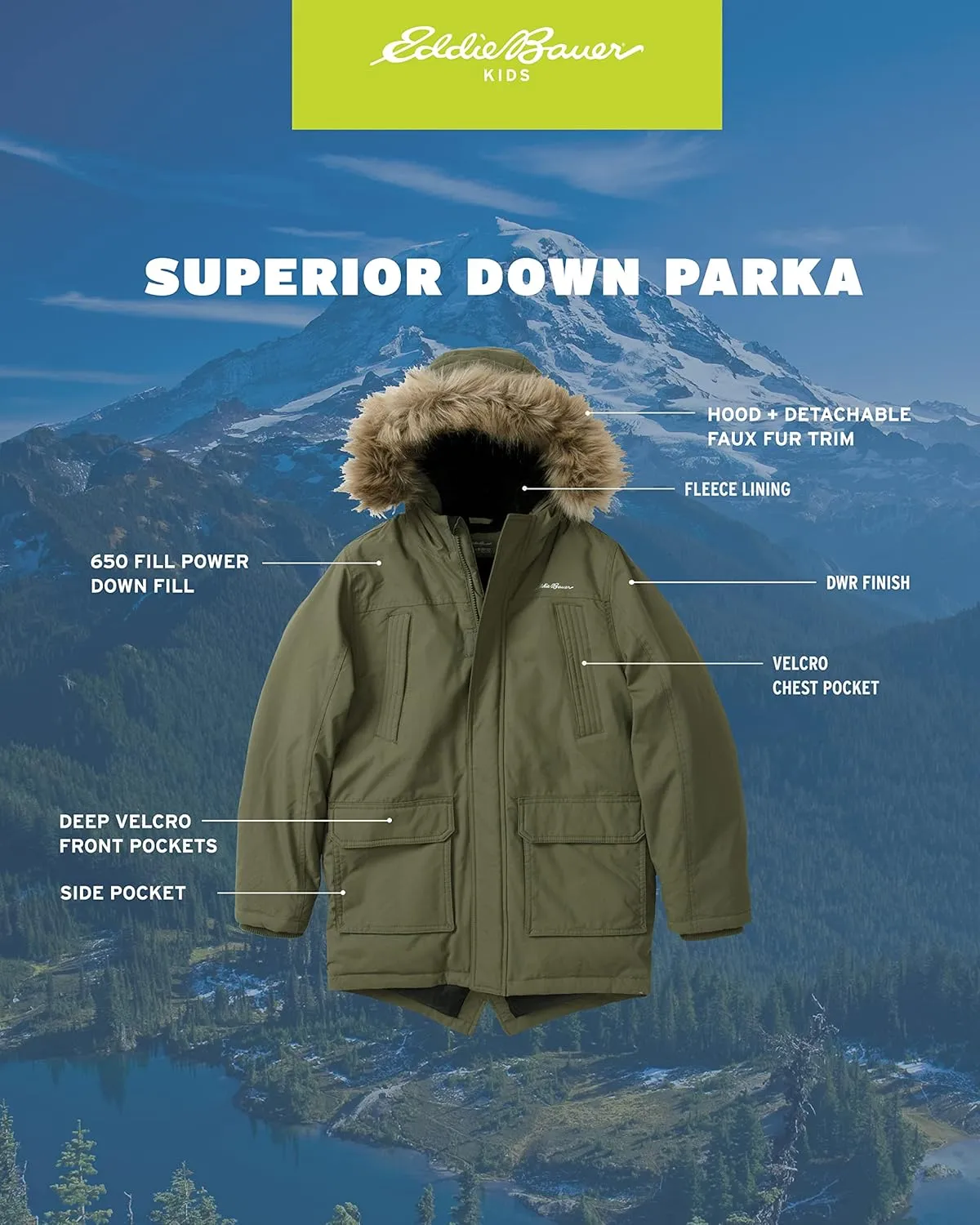 Eddie Bauer Boys' Winter Coat  Waterproof Heavyweight Down Parka Jacket with Faux Fur Hood (3-20)