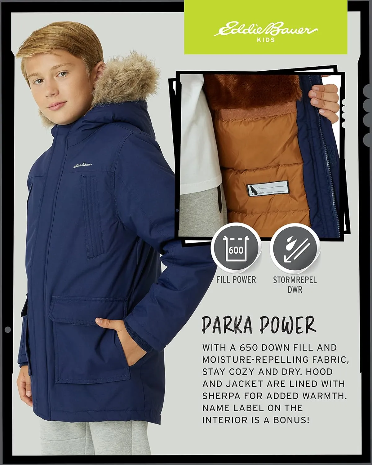 Eddie Bauer Boys' Winter Coat  Waterproof Heavyweight Down Parka Jacket with Faux Fur Hood (3-20)