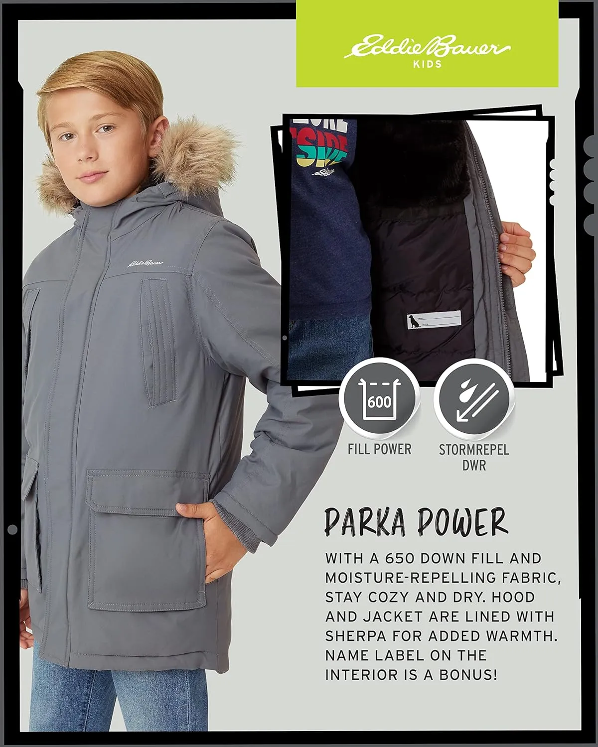 Eddie Bauer Boys' Winter Coat  Waterproof Heavyweight Down Parka Jacket with Faux Fur Hood (3-20)