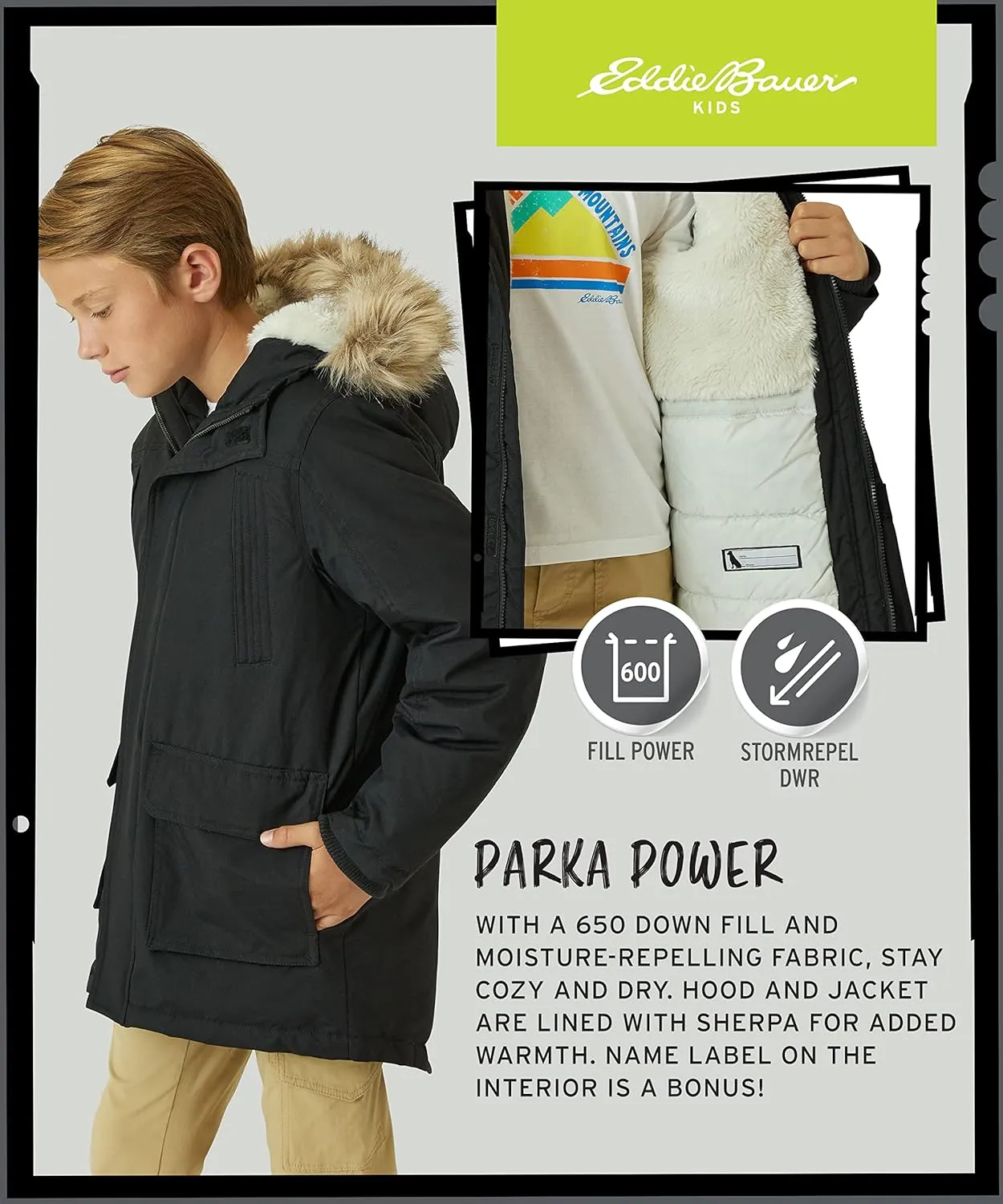 Eddie Bauer Boys' Winter Coat  Waterproof Heavyweight Down Parka Jacket with Faux Fur Hood (3-20)