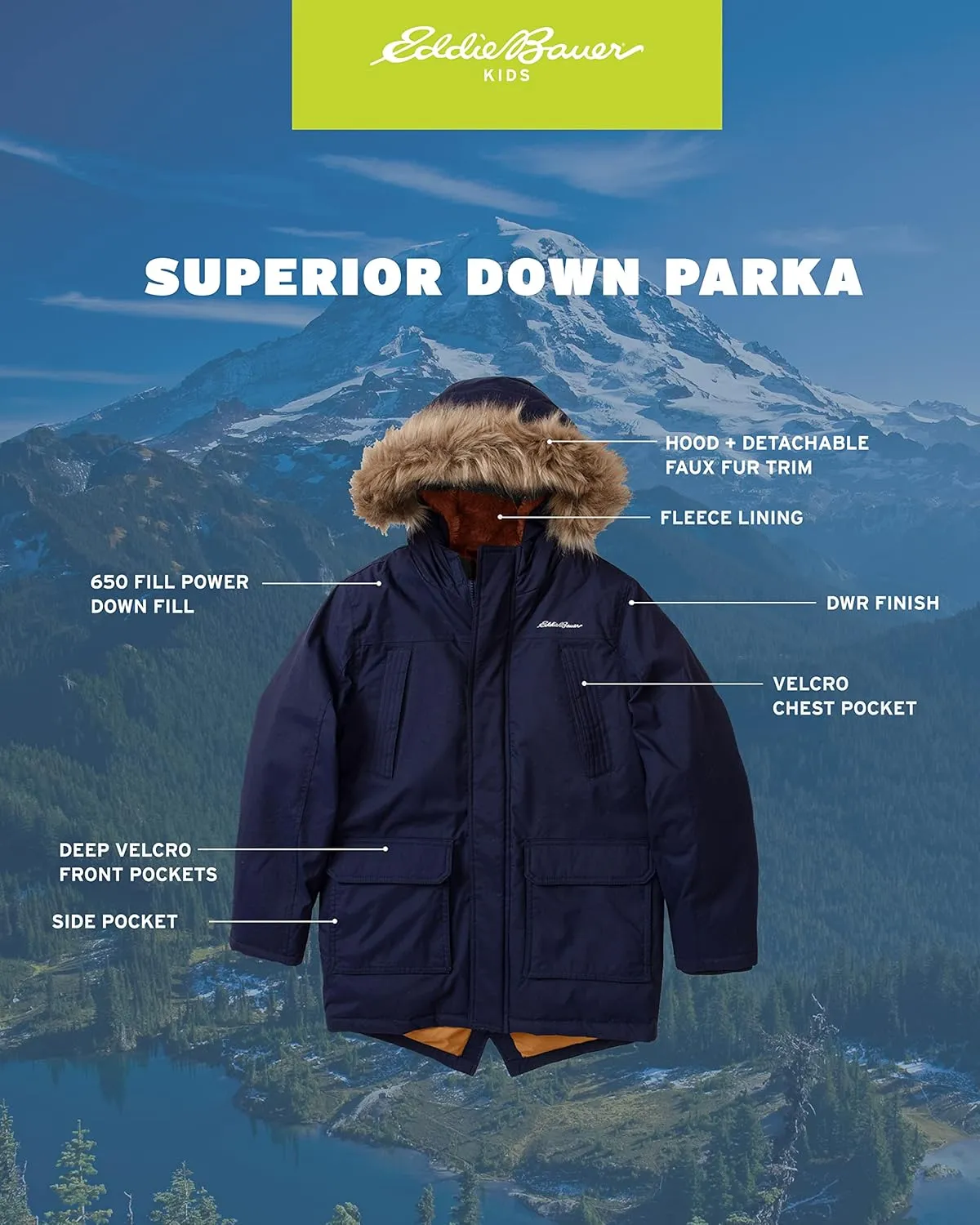 Eddie Bauer Boys' Winter Coat  Waterproof Heavyweight Down Parka Jacket with Faux Fur Hood (3-20)