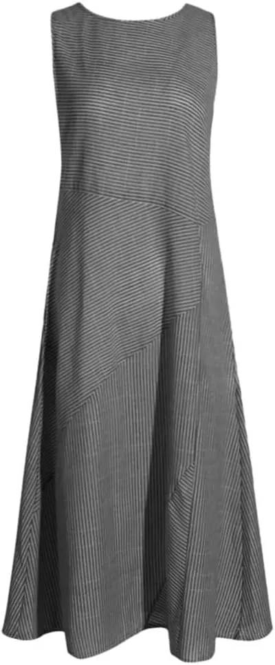 Eduavar Summer Dresses for Women 2024, Linen Dresses for Women 2024Italy Cotton Linen Dress Crewneck Sleeveless Flowy Dress