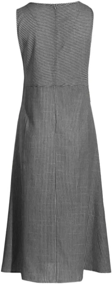 Eduavar Summer Dresses for Women 2024, Linen Dresses for Women 2024Italy Cotton Linen Dress Crewneck Sleeveless Flowy Dress