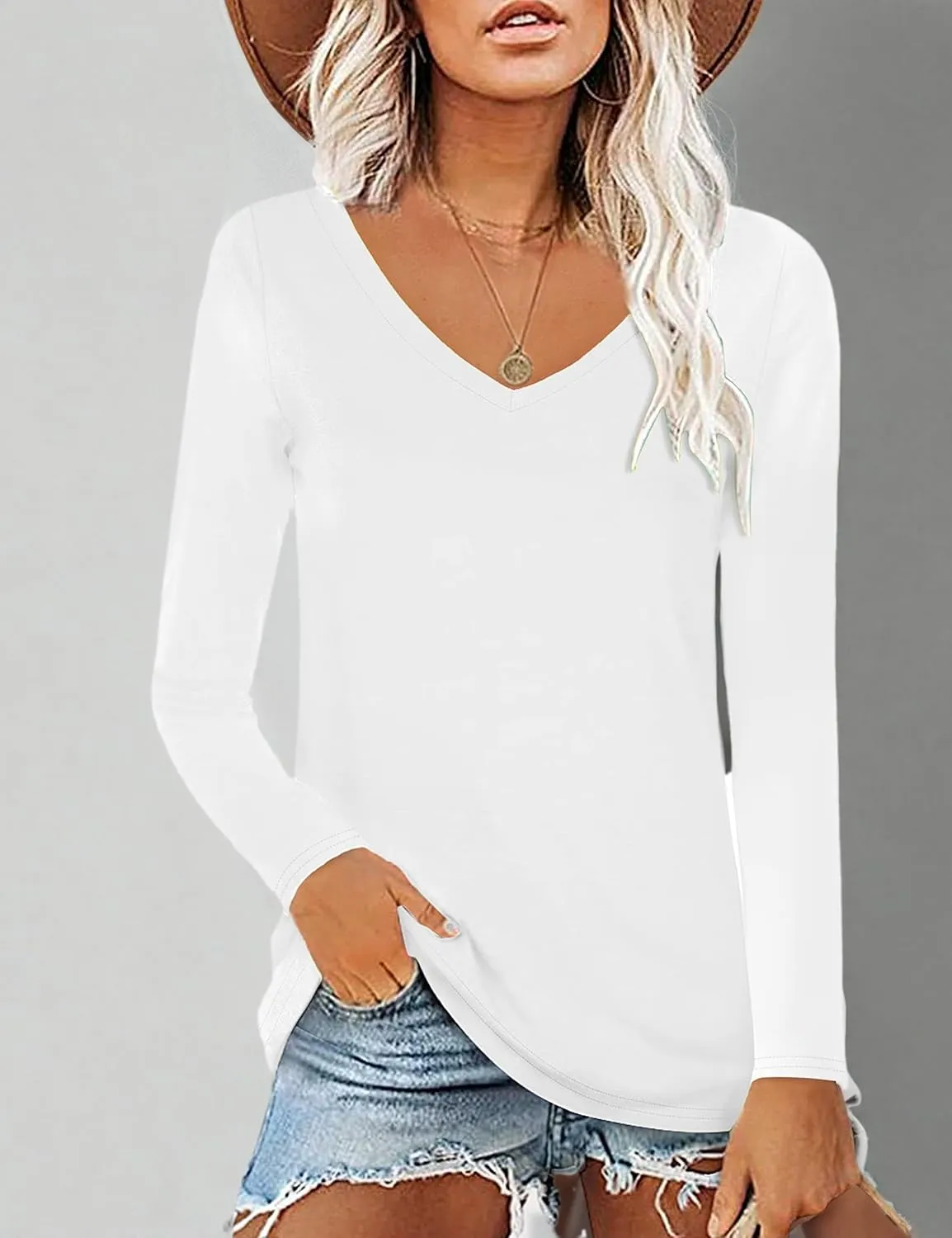 Elesomo Womens Tshirts Cotton V Neck Tee Shirts for Summer and Fall