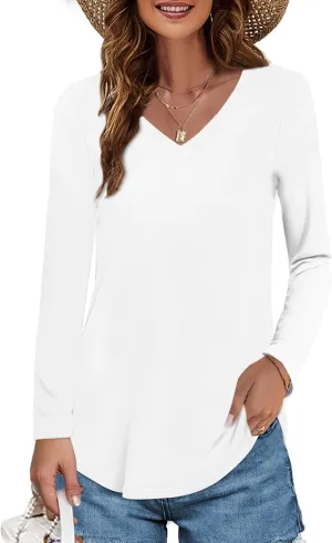 Elesomo Womens Tshirts Cotton V Neck Tee Shirts for Summer and Fall