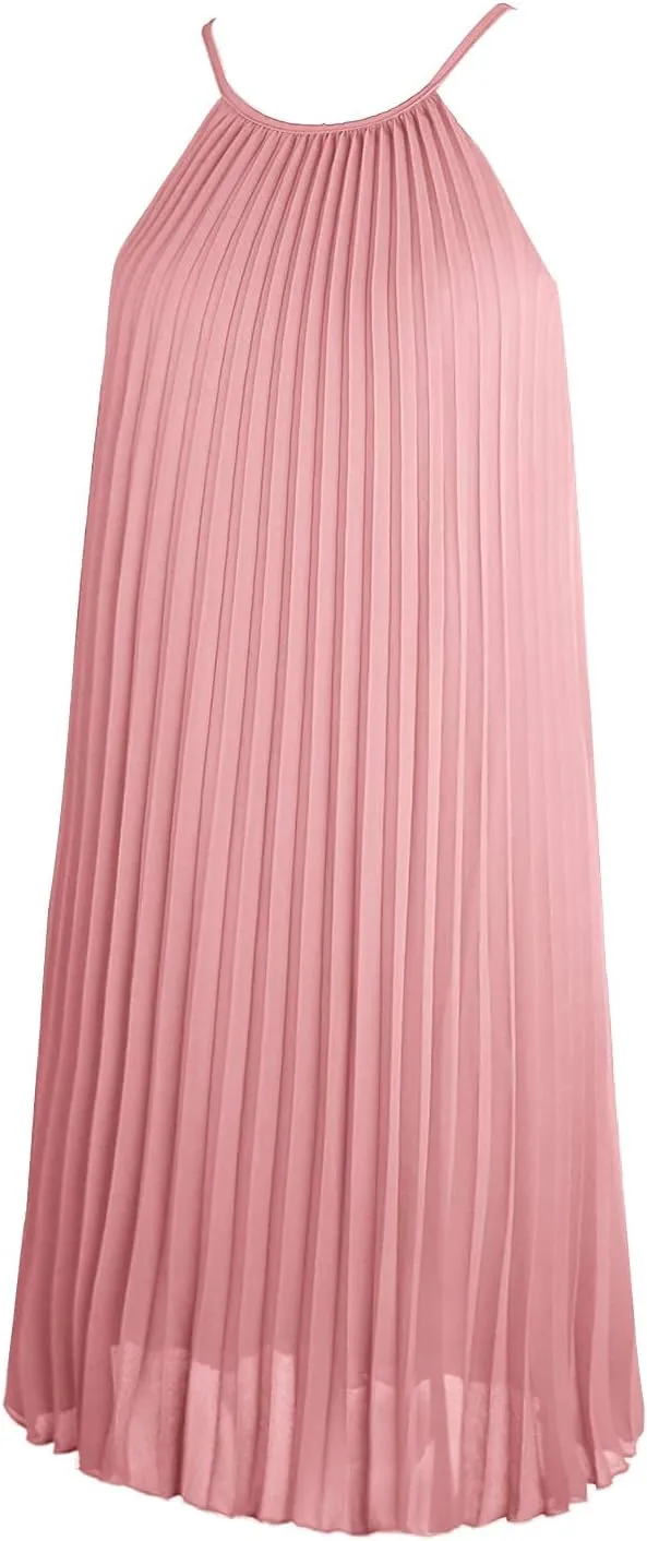 Ellames Women's 2024 Summer Spaghetti Strap Pleated Casual Swing Dress with Belt