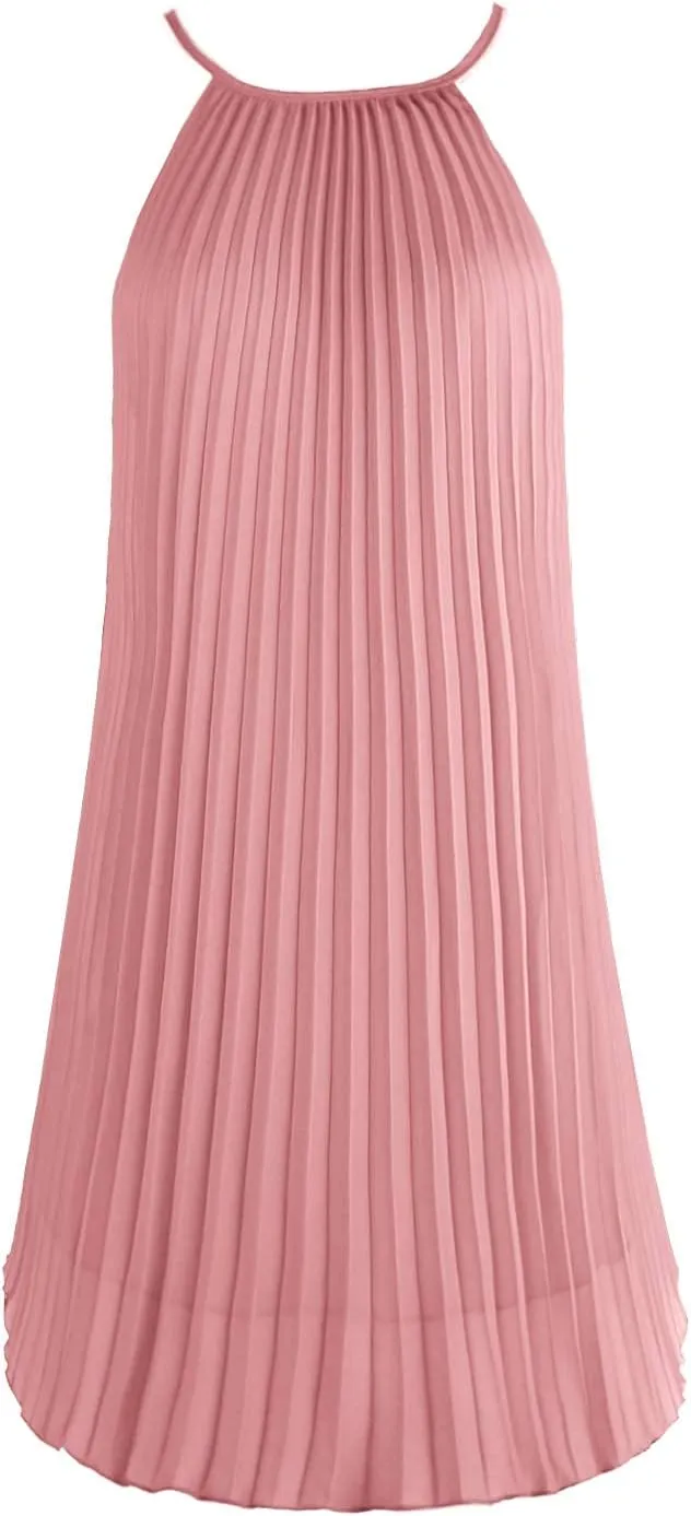 Ellames Women's 2024 Summer Spaghetti Strap Pleated Casual Swing Dress with Belt