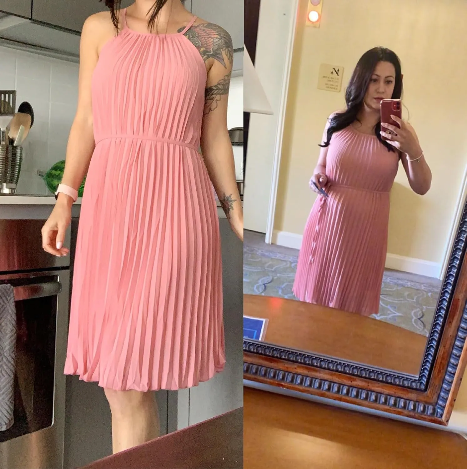 Ellames Women's 2024 Summer Spaghetti Strap Pleated Casual Swing Dress with Belt