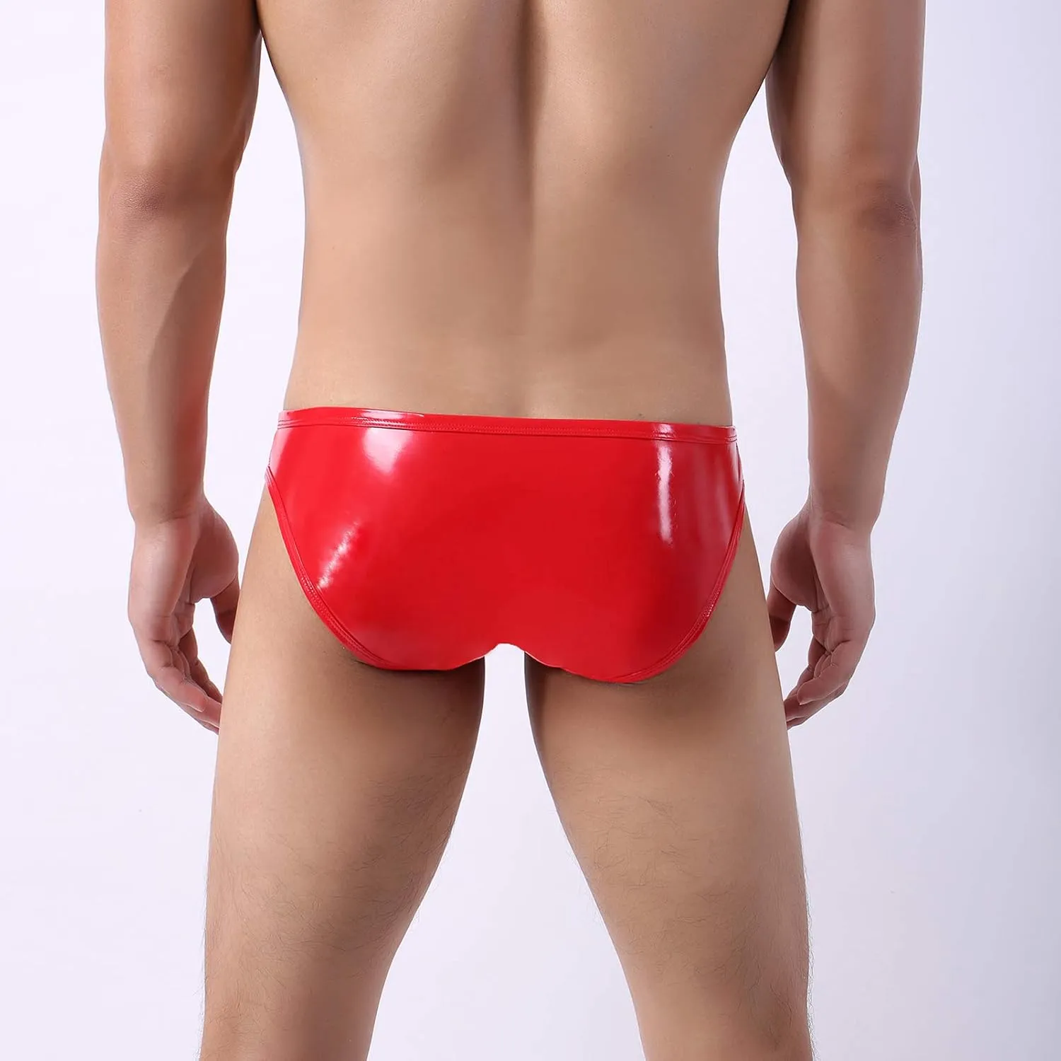 Evankin Mens Faux Leather Underwear Sexy Button Boxer Briefs Patent Leather Wet Look Panties Metallic Shiny Bikini