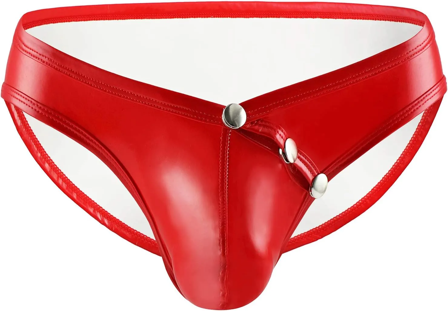 Evankin Mens Faux Leather Underwear Sexy Button Boxer Briefs Patent Leather Wet Look Panties Metallic Shiny Bikini