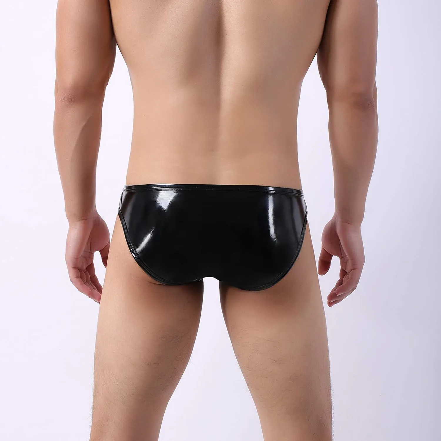Evankin Mens Faux Leather Underwear Sexy Button Boxer Briefs Patent Leather Wet Look Panties Metallic Shiny Bikini