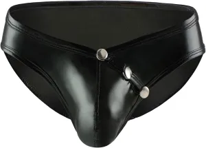 Evankin Mens Faux Leather Underwear Sexy Button Boxer Briefs Patent Leather Wet Look Panties Metallic Shiny Bikini