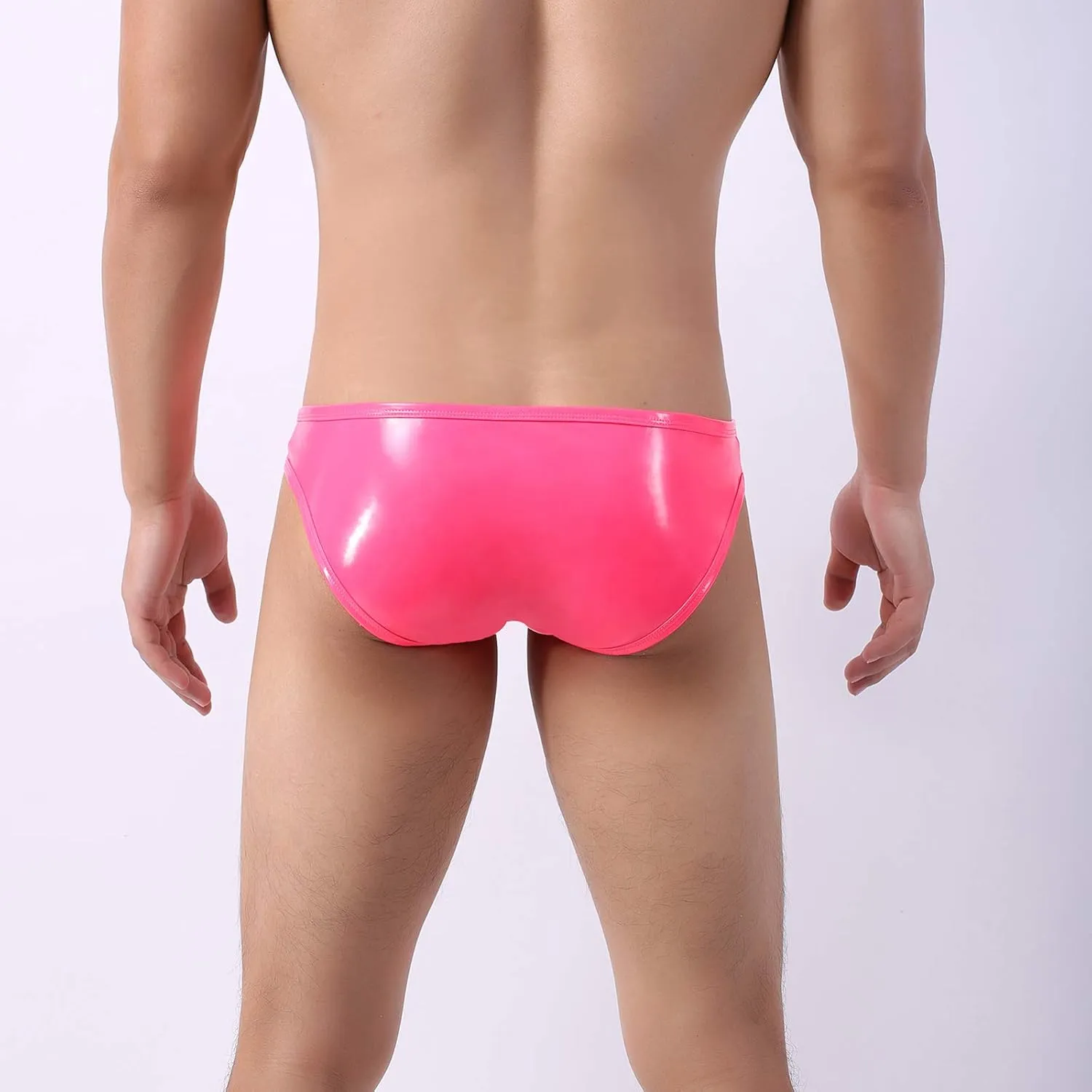 Evankin Mens Faux Leather Underwear Sexy Button Boxer Briefs Patent Leather Wet Look Panties Metallic Shiny Bikini