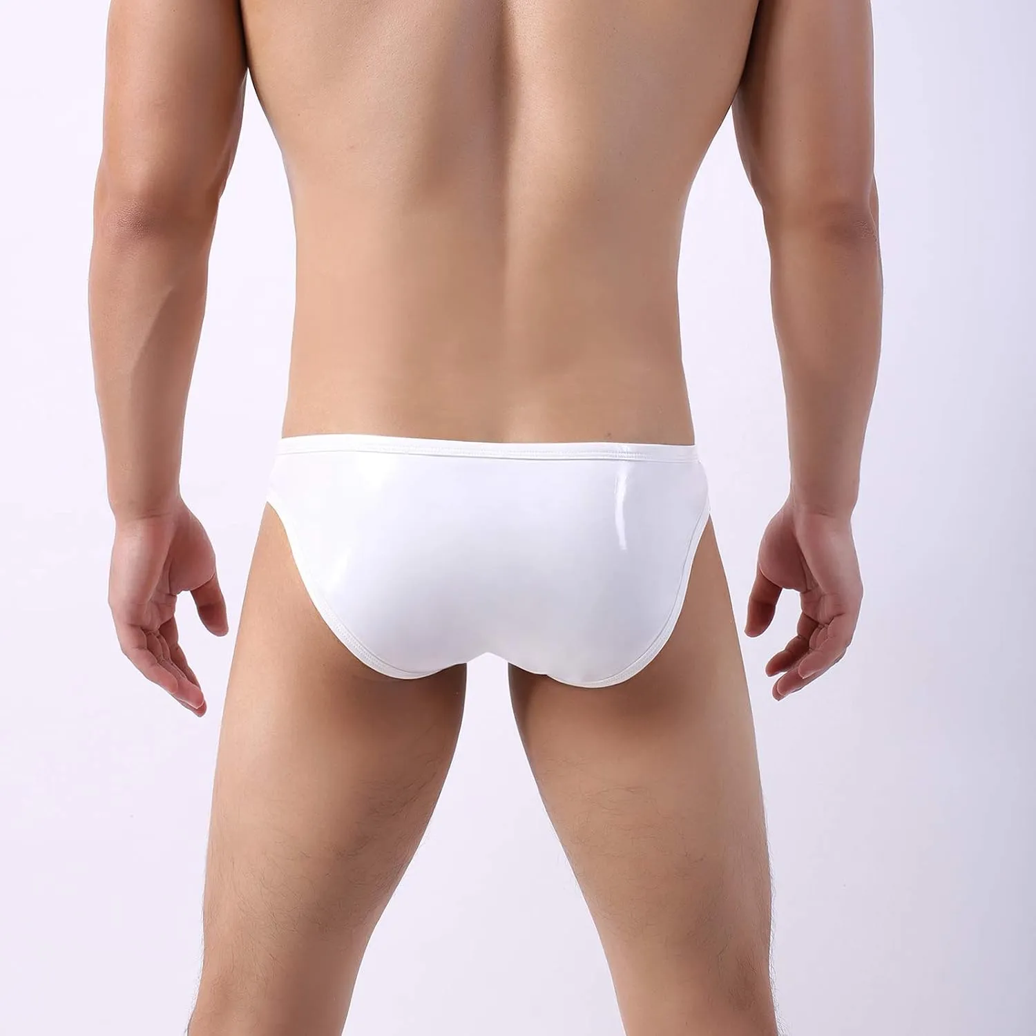 Evankin Mens Faux Leather Underwear Sexy Button Boxer Briefs Patent Leather Wet Look Panties Metallic Shiny Bikini