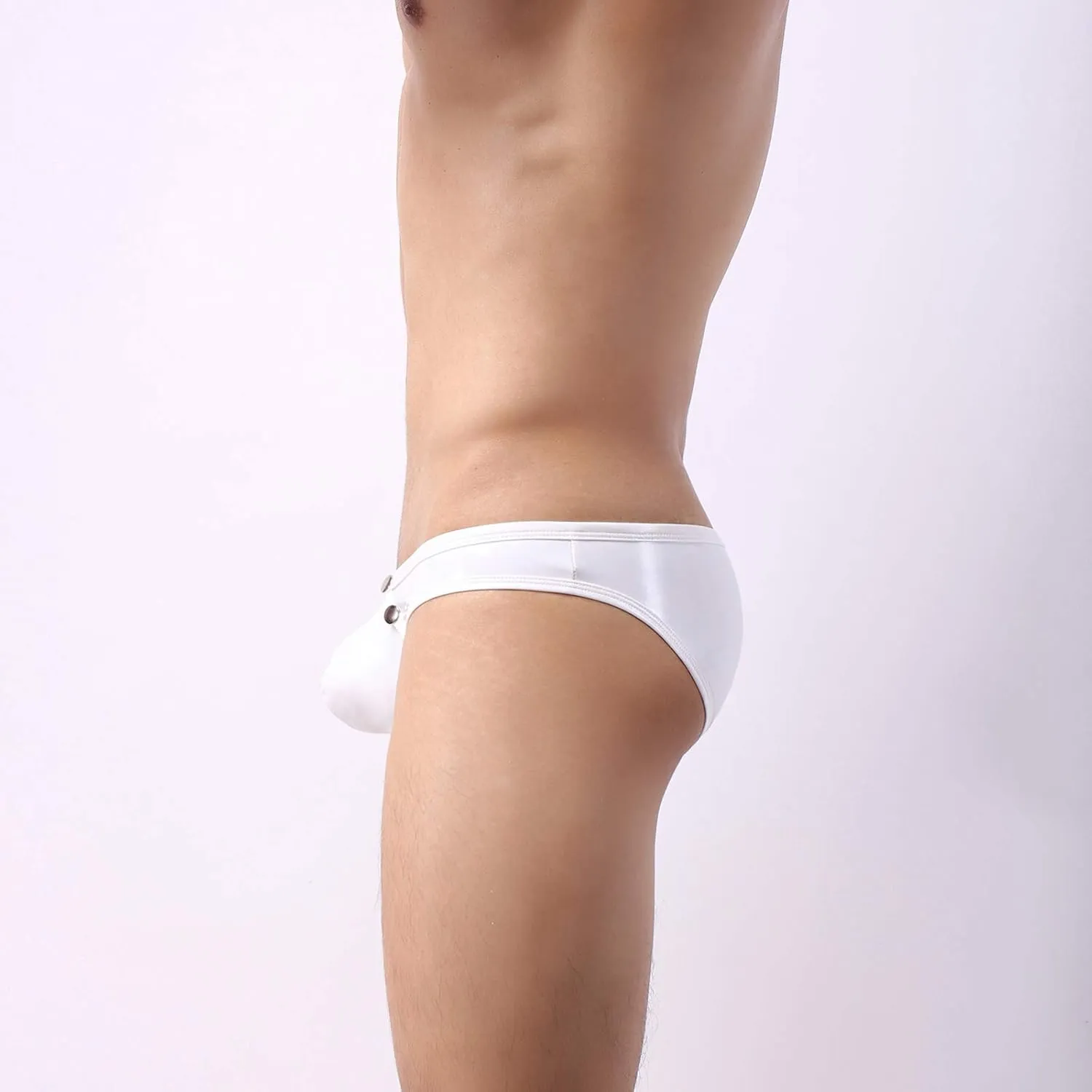 Evankin Mens Faux Leather Underwear Sexy Button Boxer Briefs Patent Leather Wet Look Panties Metallic Shiny Bikini
