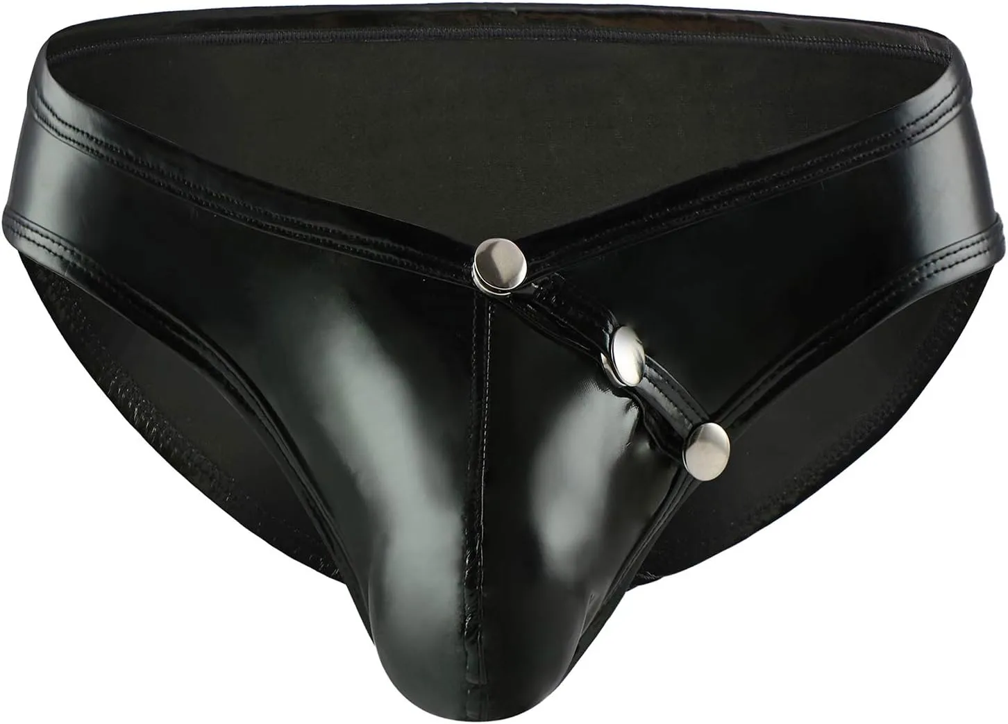 Evankin Mens Faux Leather Underwear Sexy Button Boxer Briefs Patent Leather Wet Look Panties Metallic Shiny Bikini