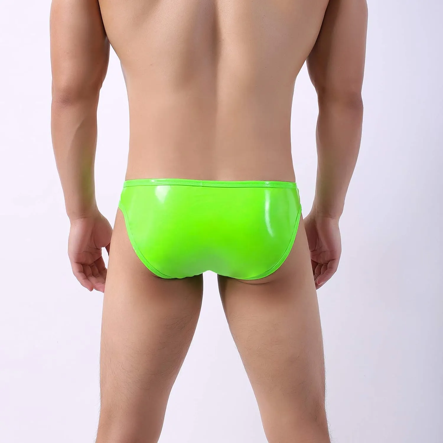 Evankin Mens Faux Leather Underwear Sexy Button Boxer Briefs Patent Leather Wet Look Panties Metallic Shiny Bikini