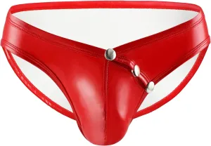 Evankin Mens Faux Leather Underwear Sexy Button Boxer Briefs Patent Leather Wet Look Panties Metallic Shiny Bikini