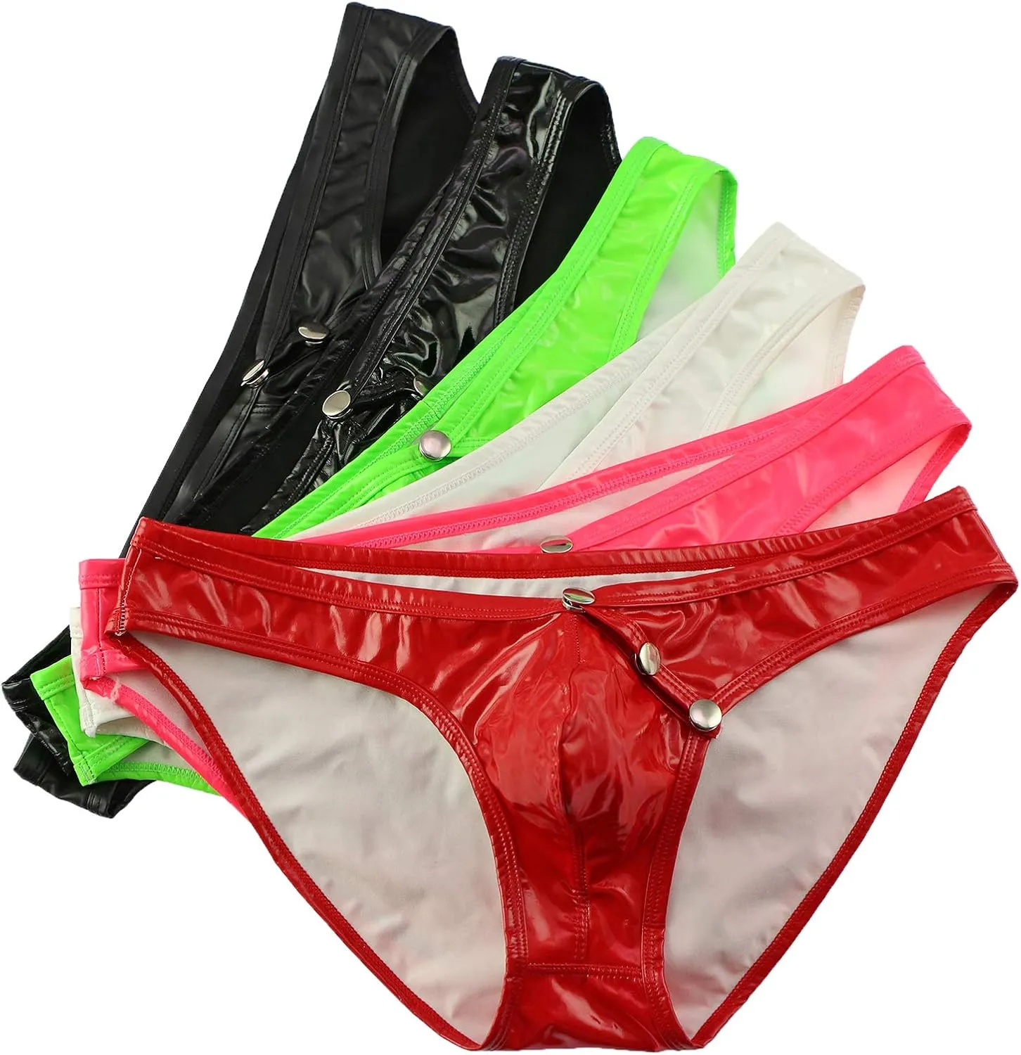 Evankin Mens Faux Leather Underwear Sexy Button Boxer Briefs Patent Leather Wet Look Panties Metallic Shiny Bikini