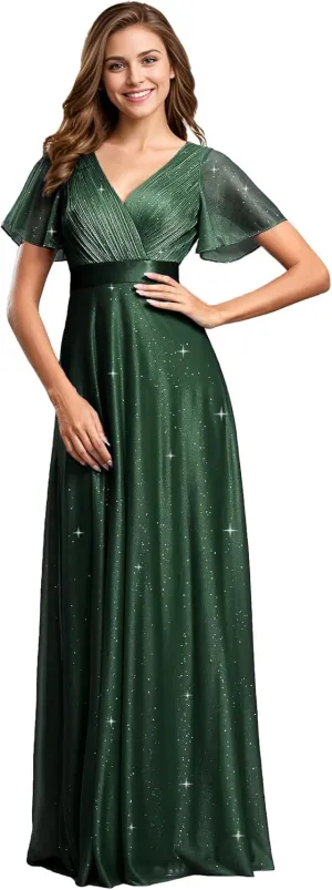 Ever-Pretty Womens Evening Dresses V Neck Short Sleeves A-line Glitter Formal Dresses 50159