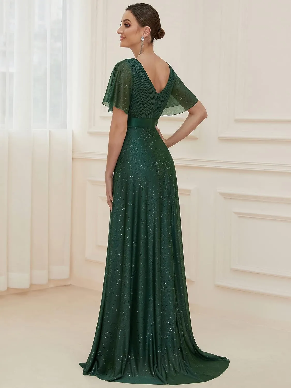 Ever-Pretty Womens Evening Dresses V Neck Short Sleeves A-line Glitter Formal Dresses 50159